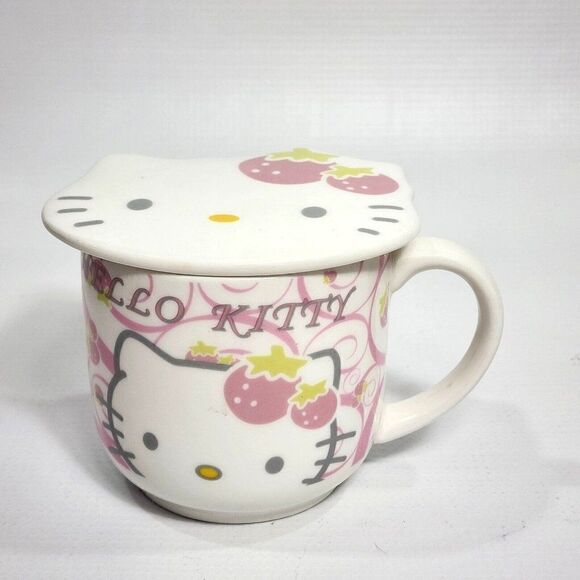 Hello Kitty Mug w Lid Tableware Gift Coll. Japan Design Pink & White - Picture 1 of 10